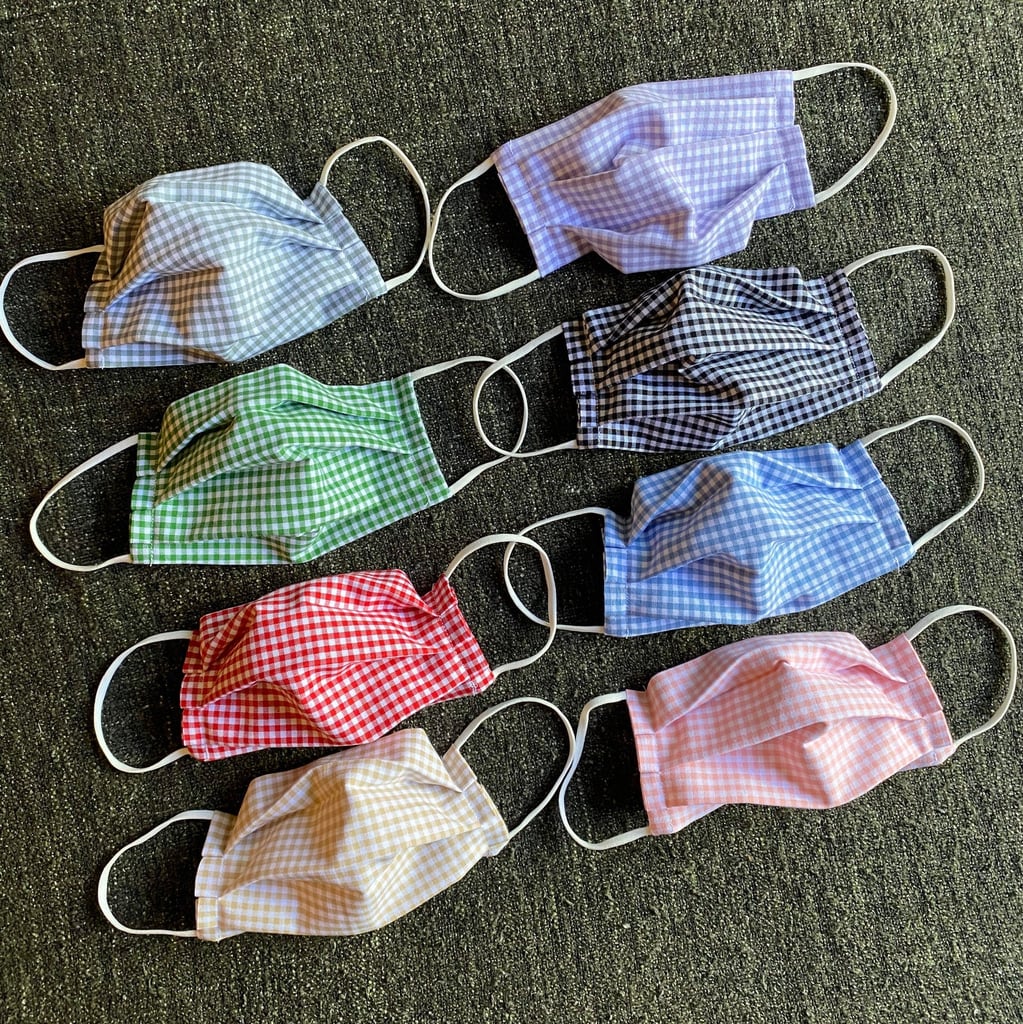 Kids Gingham Print Face Mask - 100% Cotton Adjustable Ear Loops With Carrying Case