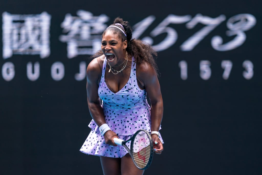 Serena Williams Wearing a Purple Pattern at the Australian Open in 2020