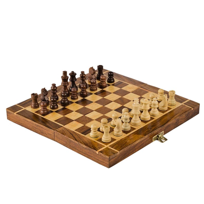 Olive wood chess game, handmade rustic style including figures