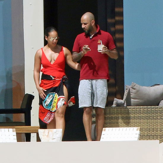 Alicia Keys Wearing a Red Swimsuit