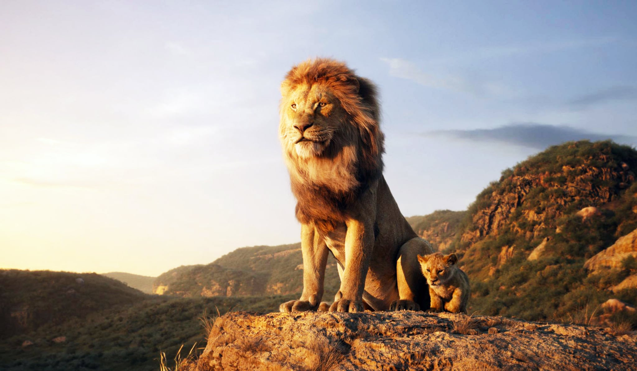 THE LION KING, from left:  Mufasa (voice: James Earl Jones), young Simba (voice: JD McCrary), 2019.  Walt Disney Studios Motion Pictures / courtesy Everett Collection