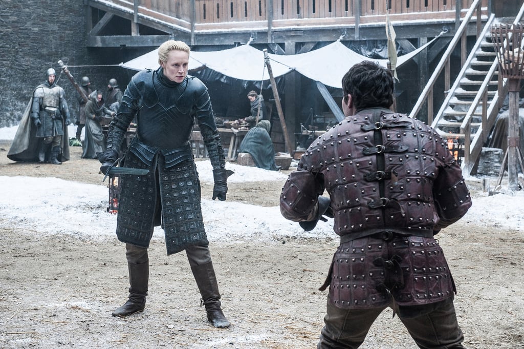 Gwendoline Christie as Brienne of Tarth and Daniel Portman as Podrick Payne