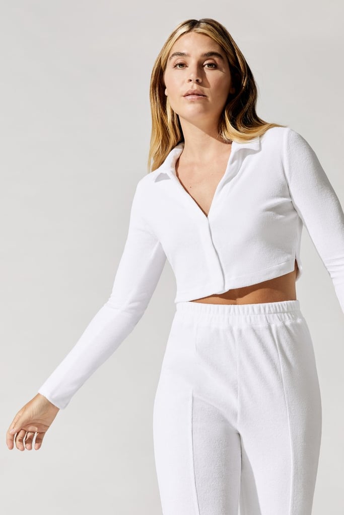Long Sleeve Snap Front Crop in White