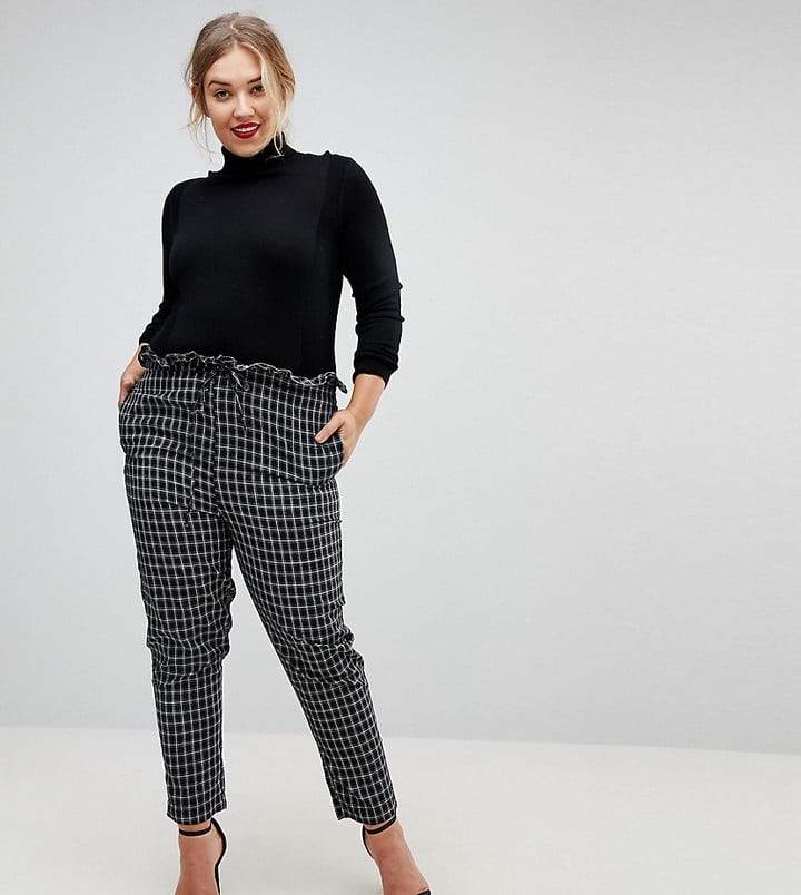 Fashion Union Plus Check Pants With Paperbag Waist