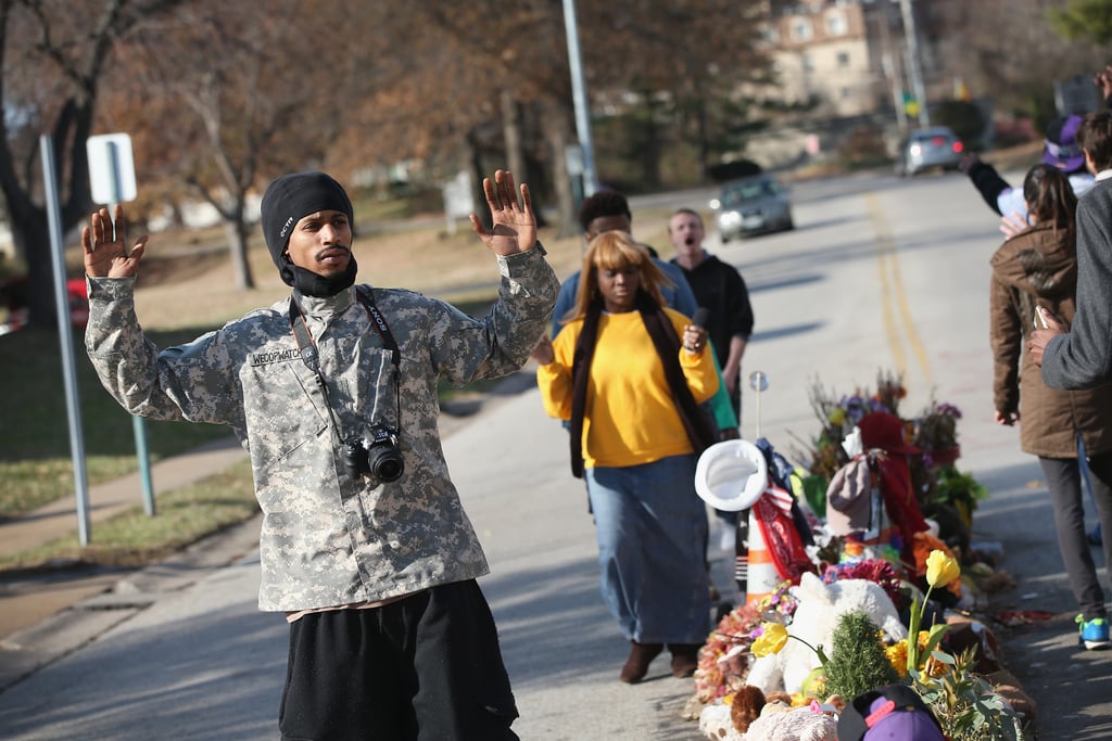 People visited the Michael Brown memorial in Ferguson.
