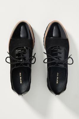 All Black Platform Oxford Flats