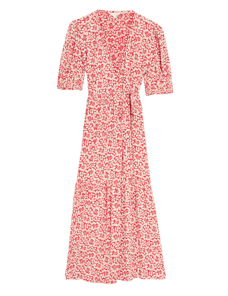 M&S X Ghost Floral V-Neck Puff Sleeve Midi Wrap Dress