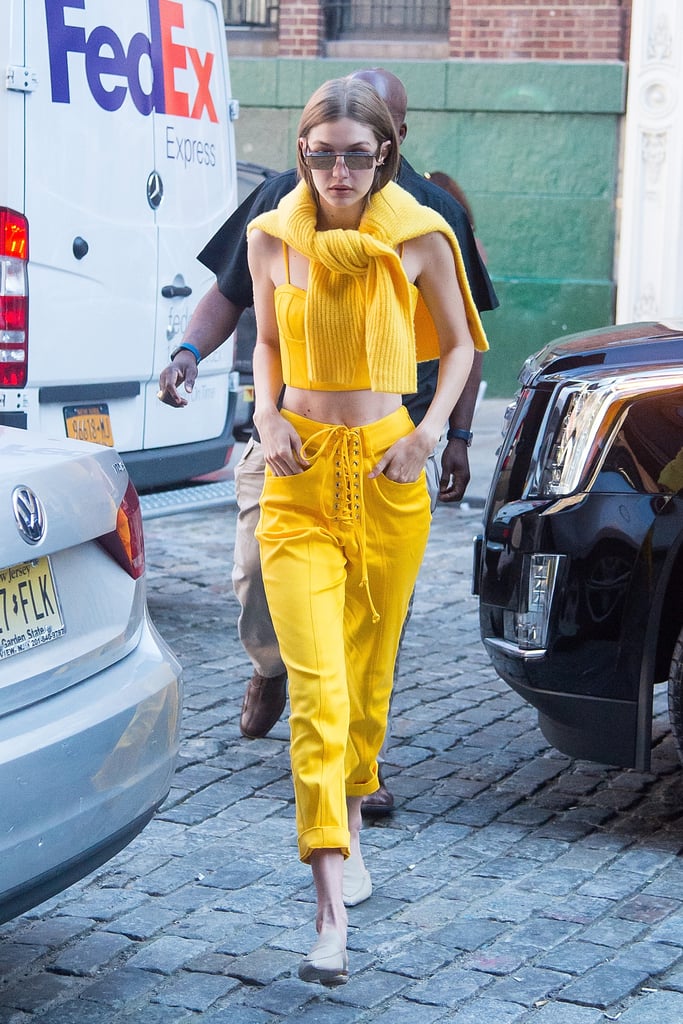 Gigi shined brighter than the sun in June 2017 in a yellow ensemble.