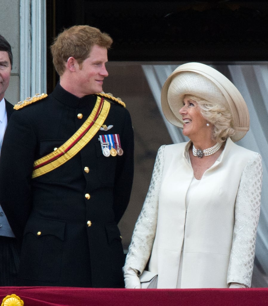 Harry and Camilla exchanged sweet glances during the annual Trooping the Colour parade at Buckingham Palace in June 2013.