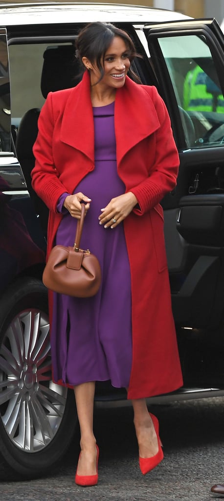 Meghan Markle Red and Purple Outfit Birkenhead January 2018