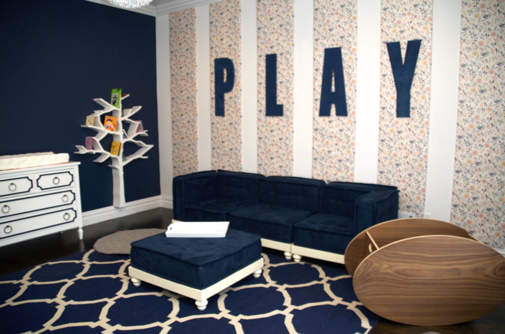 PS: What are some things that a parent should consider when designing a room for children?
VA: They grow and evolve so quickly, it's hard to know what will last. Little people have a lot of stuff, so storage [is crucial]. You will never find a parent who said, "Darn, I wish I created a space with less storage." As far as design, I always tell my clients that if your goal is longevity, do not get too theme-y. The superheroes your child loves now may not be what they want on their walls in high school. If you just can't let go of the theme, make it something that you can easily change. For example, in Alena's playroom, those wall panels are covered with wallpaper. If down the road she no longer likes birds, they are just covering the panels with something new. Quick, easy, and inexpensive changes.
Source: Vanessa Antonelli for Nessa Lee Baby