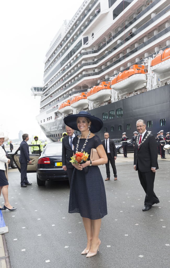 Queen Maxima's Navy Blue Eyelet Dress May 2016