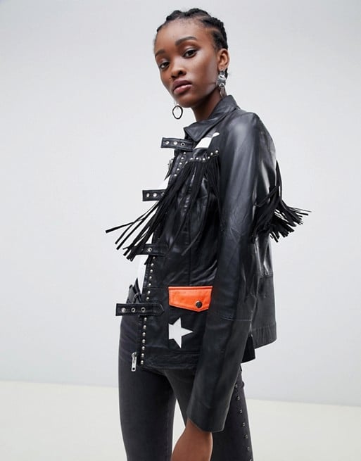 ASOS Muubaa Rhodes Fringed Western lLeather Biker Jacket