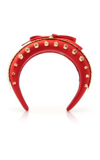 Prada Bow-Detailed Embellished Satin Headband