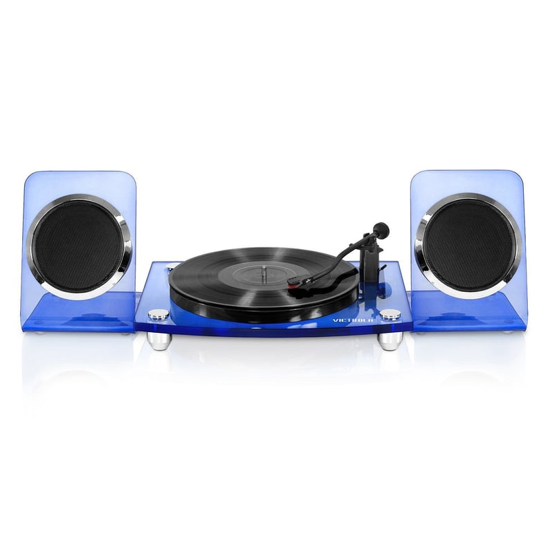 Blue Victrola Bluetooth Record Player With Two-Speed Turntable and Rechargeable Speakers
