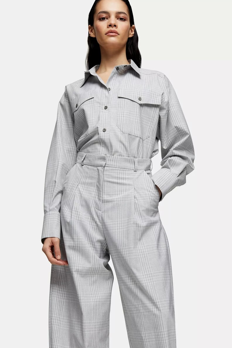 Topshop Boutique Gray Check Shirt and Trousers Set