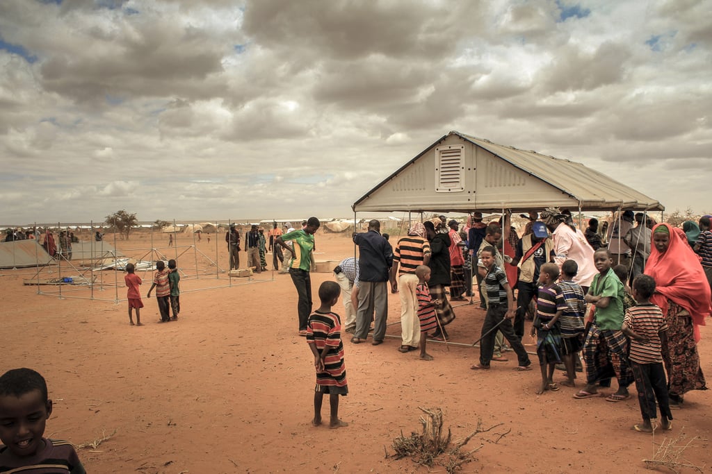 A Better Shelter prototype is erected at the Hilawyen refugee camp in Ethiopia.