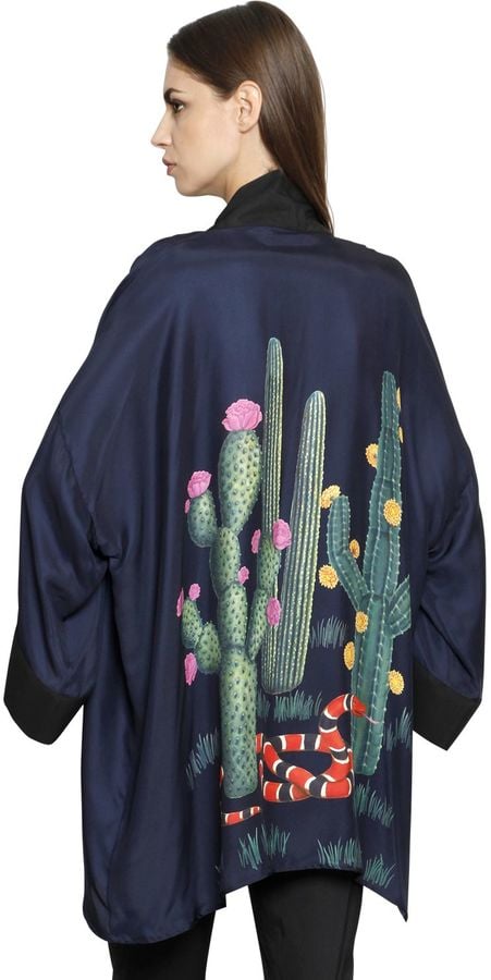 Cactus Print Satin Kimono