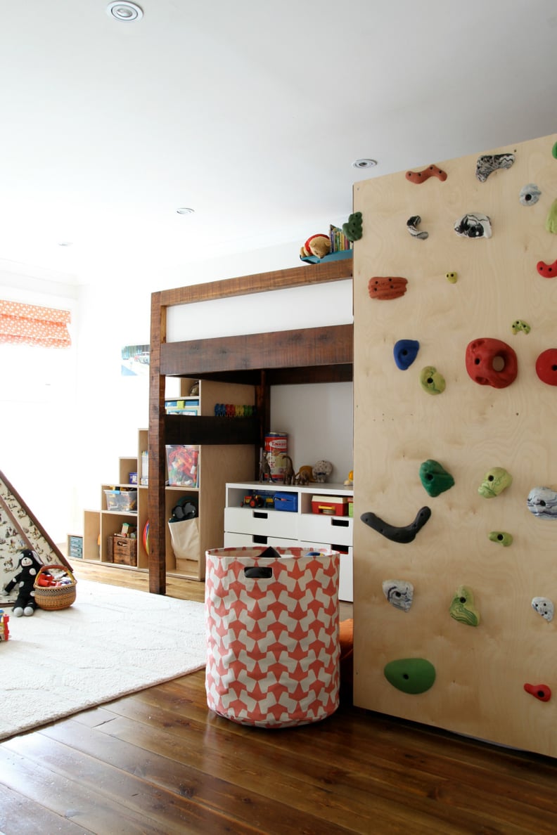 A bunk bed climbing wall