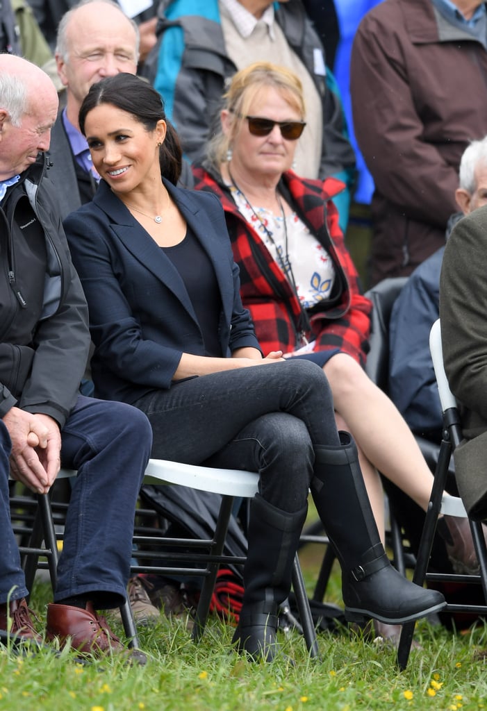 A Black Tank, Jeans, Blazer, and Rain Boots in New Zealand in October 2018