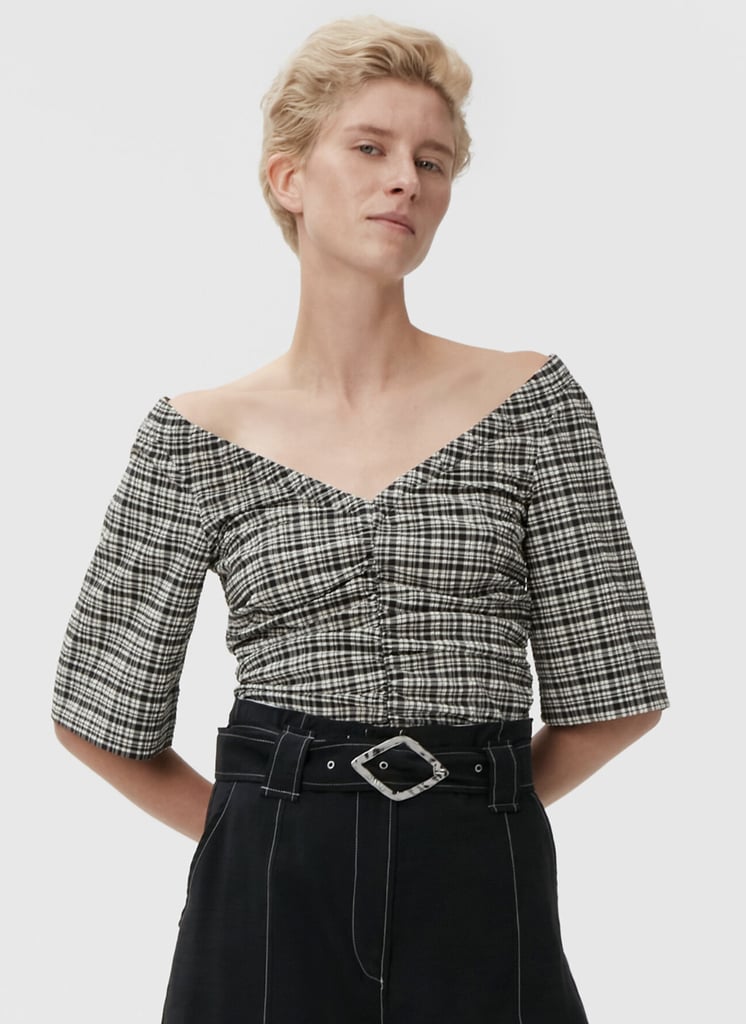 Ganni Seersucker V-Neck Blouse