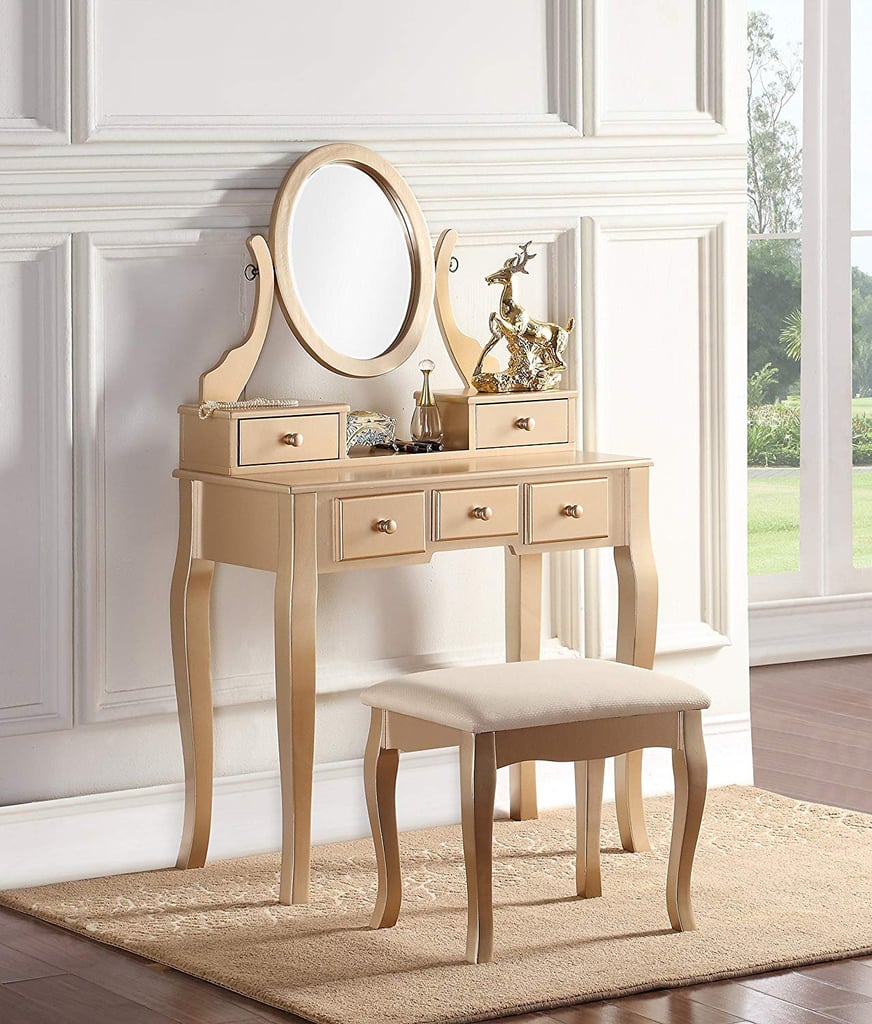 Roundhill Furniture Ashley Wood Vanity Table and Stool Set