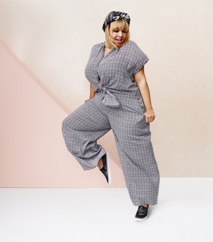 Ava & Viv Button-Down Top in Black/Cream Print ($25) and Palazzo Pant in Black/Cream Print ($30)