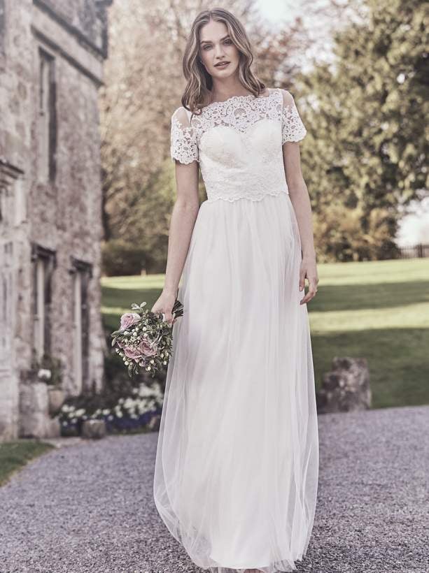 Lace Wedding Dress with Short Sleeves in White – Chi Chi London