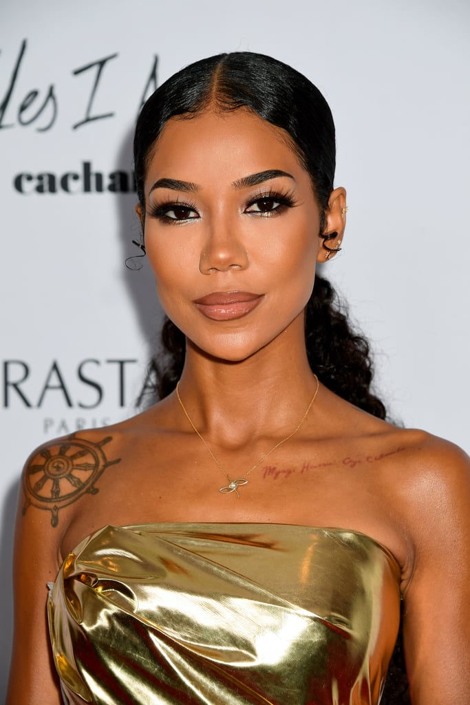 Jhené Aiko Wearing a Gold Toni Maticevski Dress at NYFW | POPSUGAR