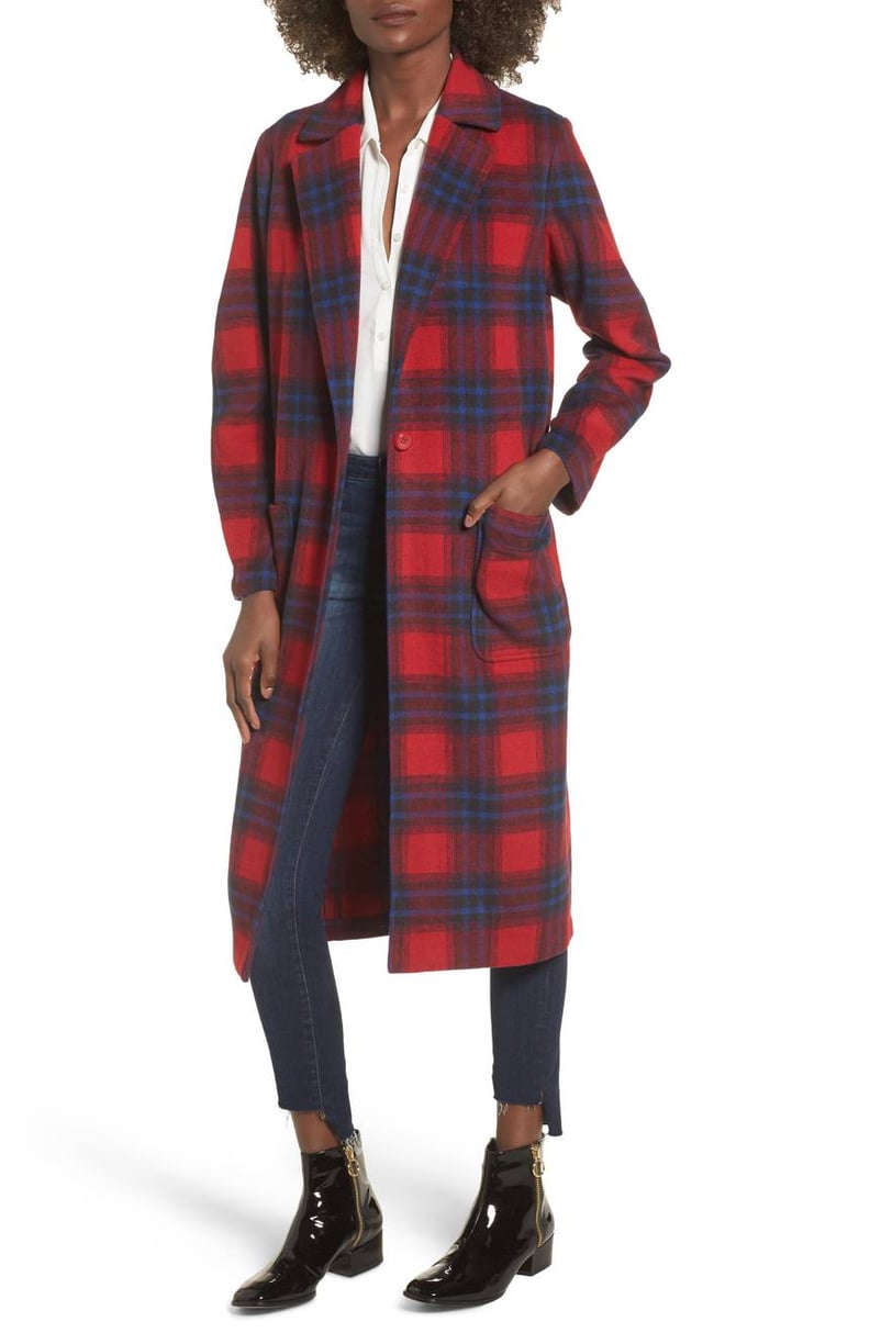 Leith Button Plaid Coat