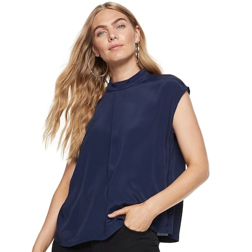 Nine West Silk MockNeck CapSleeve Blouse Ciara Is the Face of Nine
