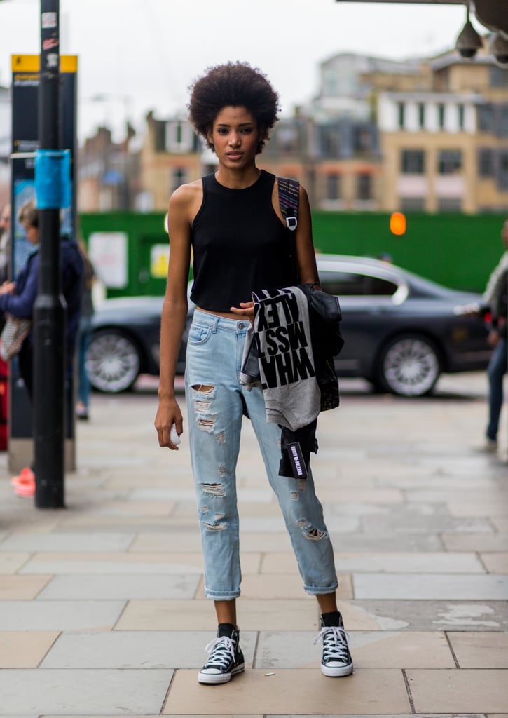 With a Crop Top and High-Waisted Distressed Jeans | How to Wear ...
