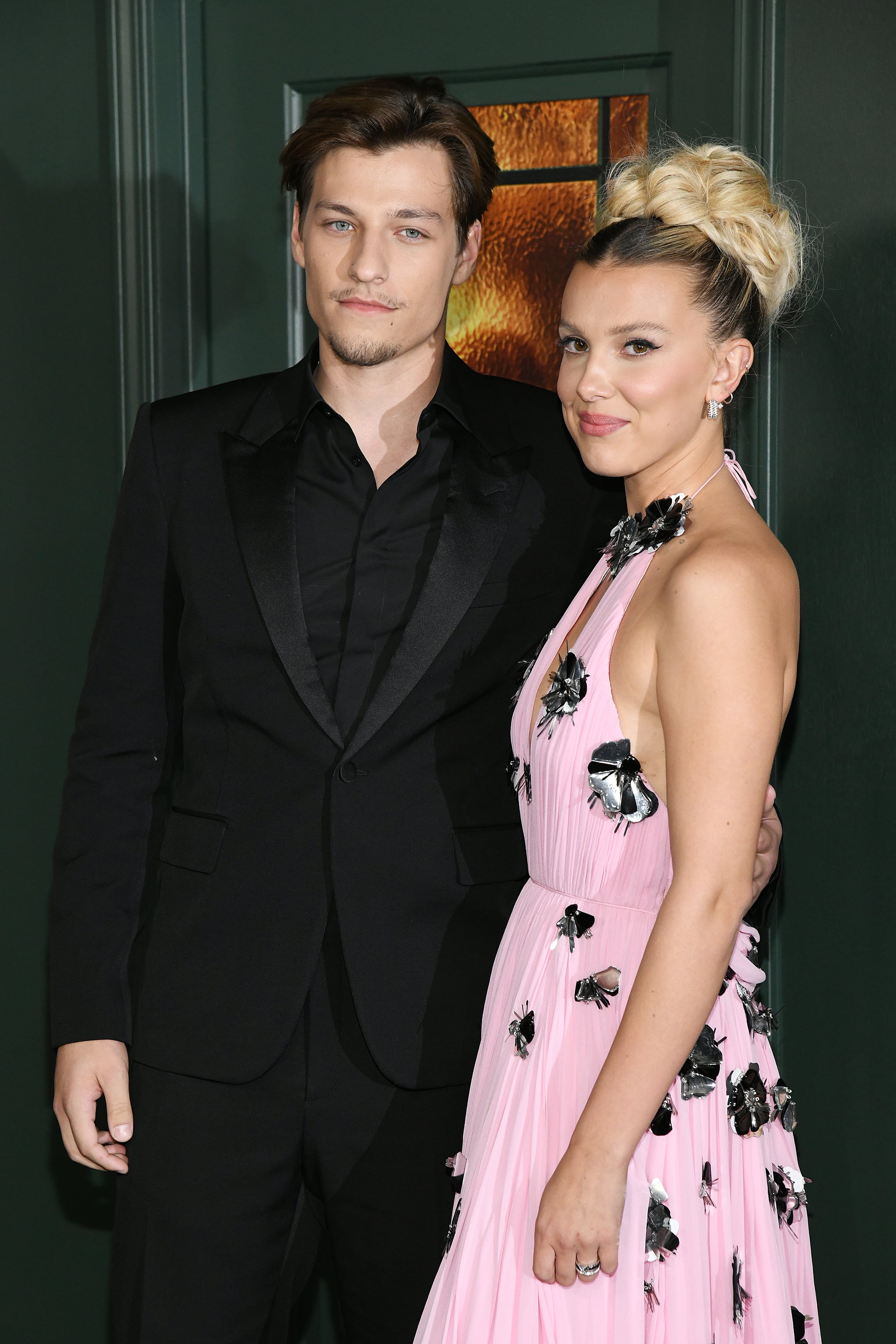 Jake Bongiovi and Millie Bobby Brown at the world premiere of Enola Holmes 2 held at the Paris Theater on October 27, 2022 in New York City. (Photo by Kristina Bumphrey/Variety via Getty Images)