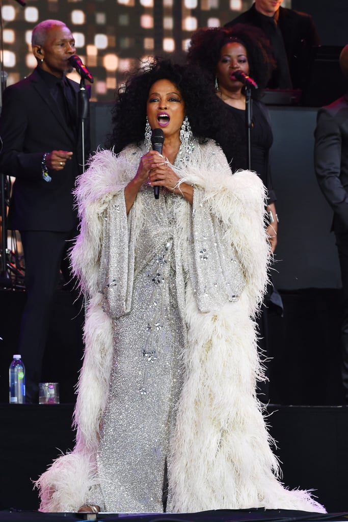 Diana Ross Wearing a Sequin Kimono Dress at Glastonbury