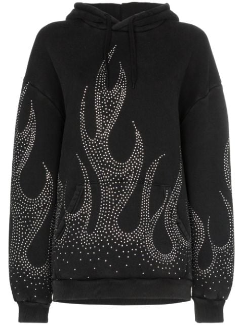 Filles A Papa Crystal-Embellished Flame Motif Cotton Hoodie