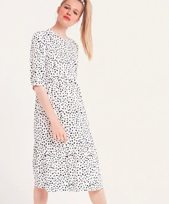 white and black spot midi dress