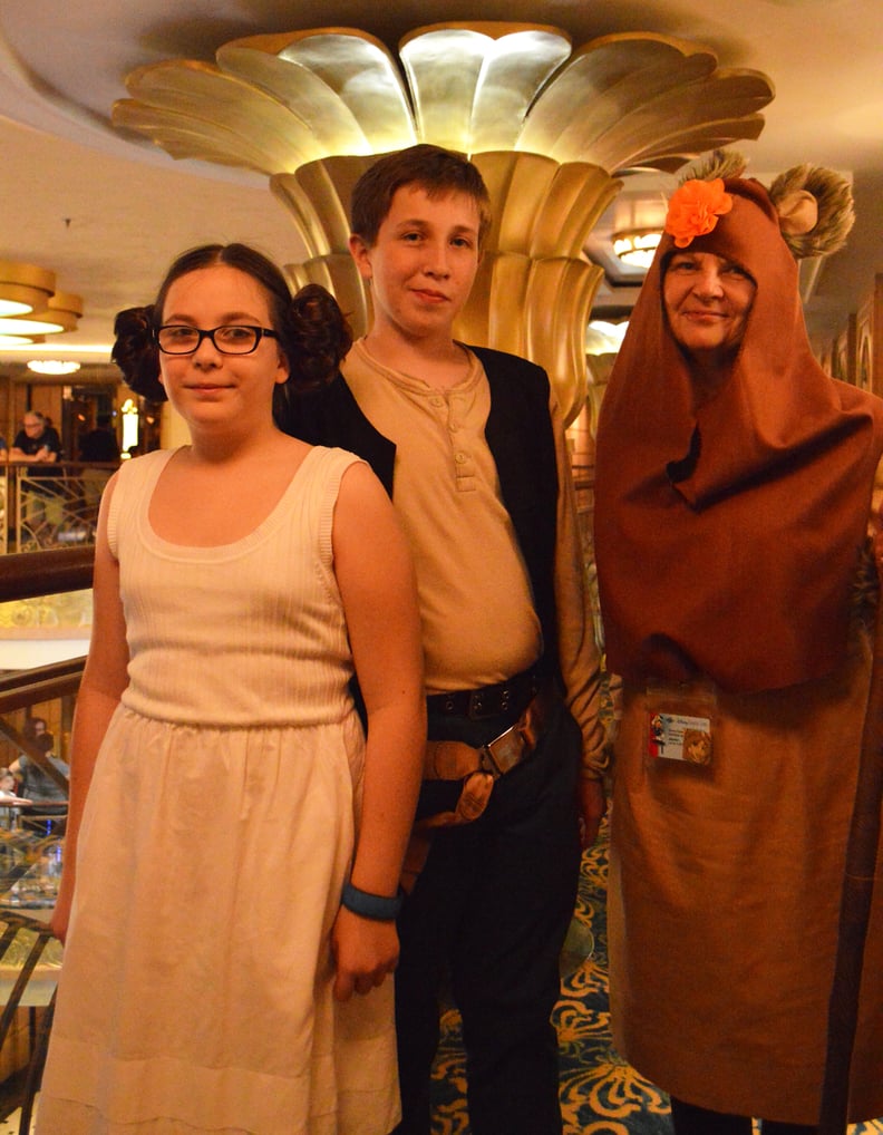 Princess Leia, Han Solo, and an Ewok