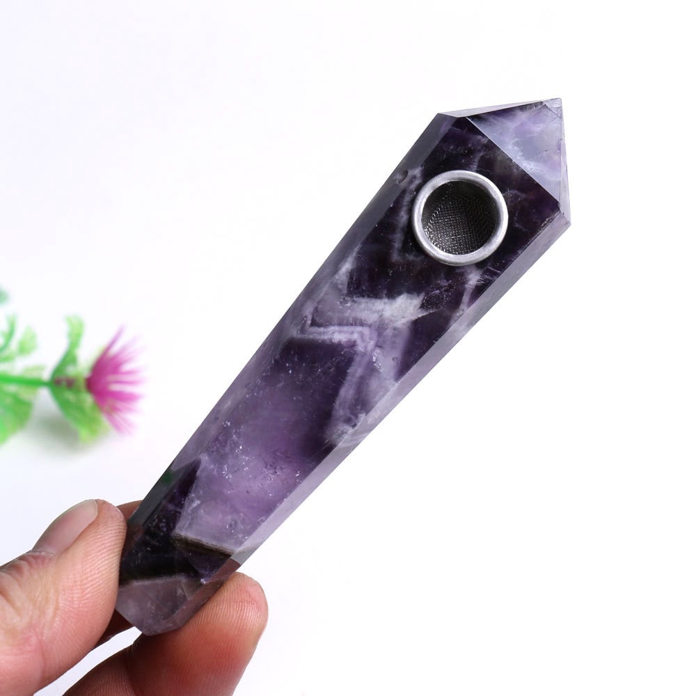 Chevron Banded Amethyst Crystal Pipe ($35)