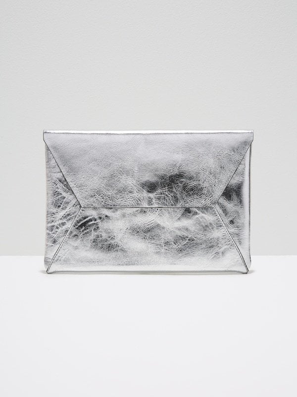 Frank and Oak The Teatro Leather Clutch in Silver