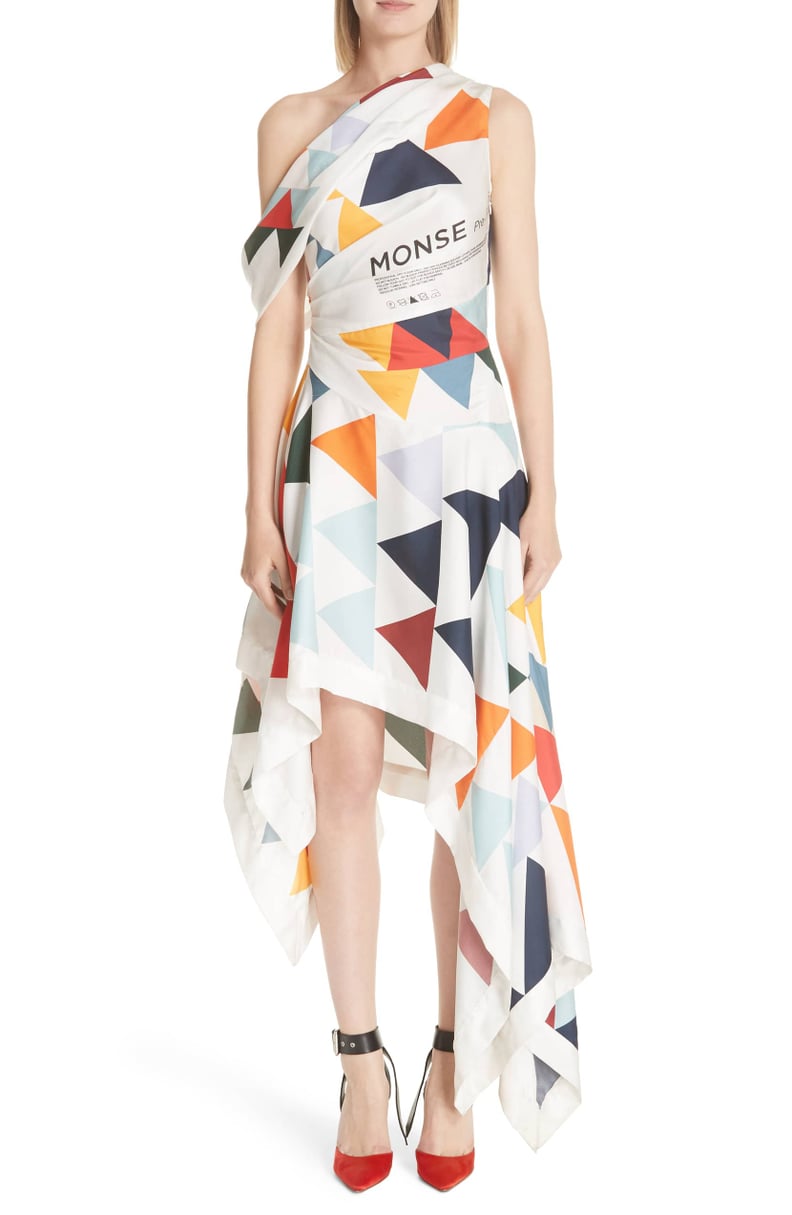 Monse Label Geometric Print Asymmetrical Silk Dress
