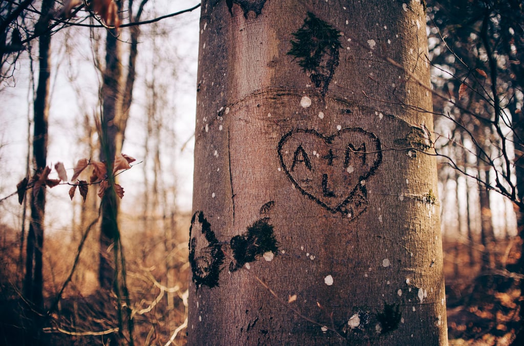 Find a tree and carve those initials . . . old-school style. So sweet!