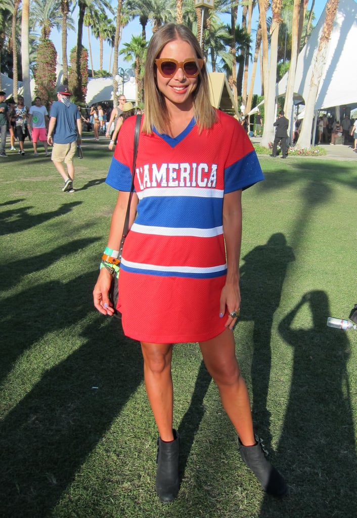 This Coachella attendee showed off her stripes in a jersey dress and ankle boots.
Source: Chi Diem Chau