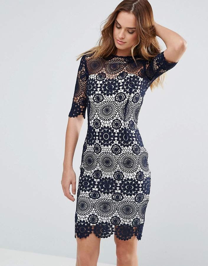 Paper Dolls Navy Crochet Lace Dress With Contrast Lining