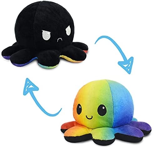 TeeTurtle Reversible Octopus Plushie in Black and Rainbow