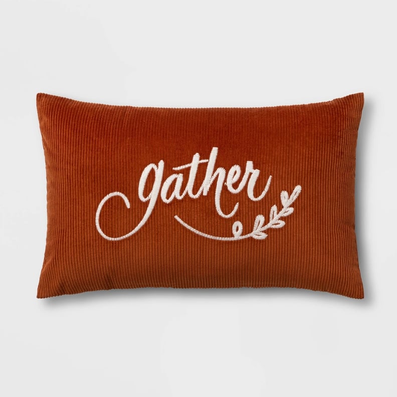 Lumbar Embroidered Gather Corduroy Pillow
