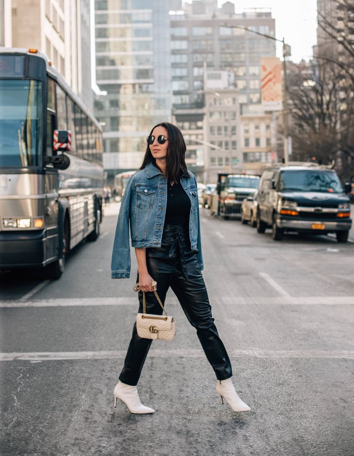 Chunky boots, faux leather trousers, camel blazer and khaite style top.  Polene Paris numero 7 beige handbag… | Transition outfits, Outfit inspo,  London street style