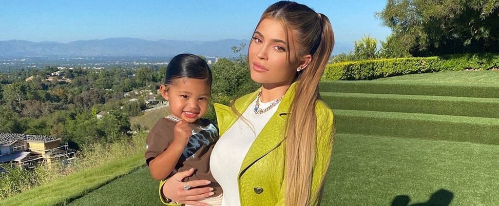 Kylie Jenner's Green Coat and White Minidress With Stormi