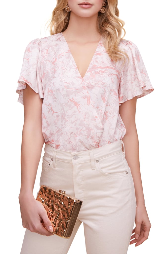 Astr the Label Flutter-Sleeve Surplice Top