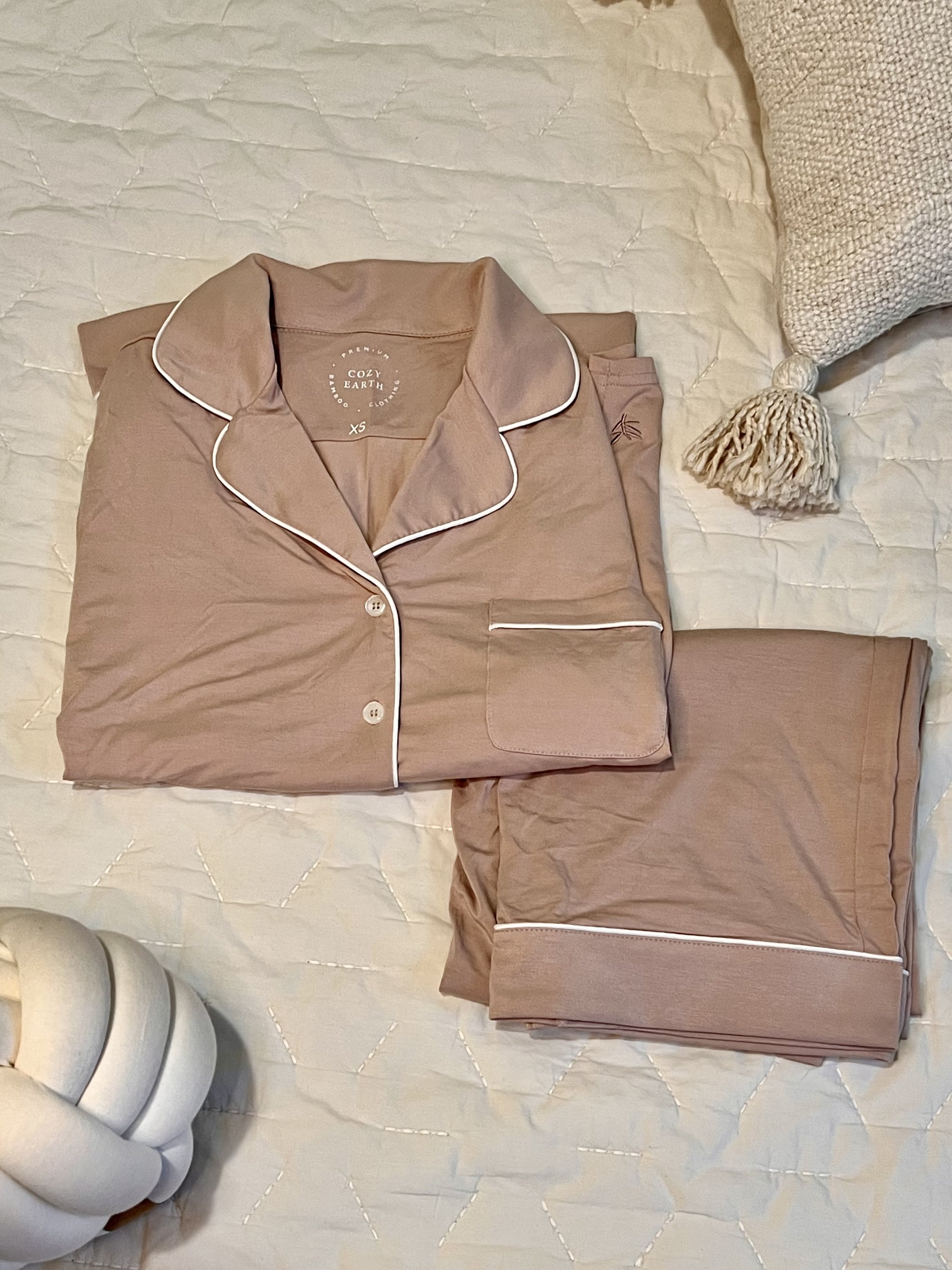 Cosy Earth Bamboo Pajama Set on bed.