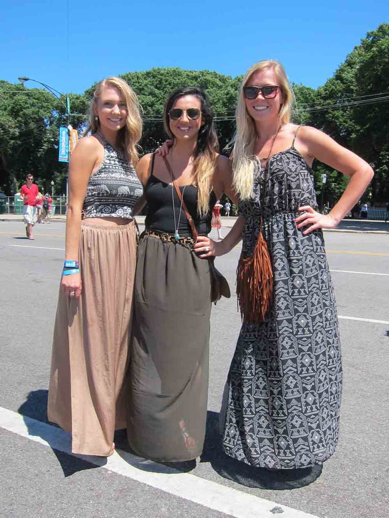Three's company: Nicolette, Marley, and Megan all went for long, billowing maxis as opposed to the more fest-friendly short shorts, and we thought it was a breath of fresh air. We particularly love Nicolette's fitted Urban Outfitters crop top and Zara skirt.